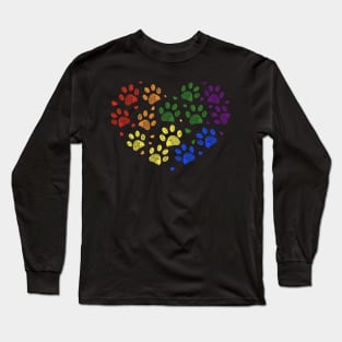 Rainbow colored paw prints with hearts Long Sleeve T-Shirt